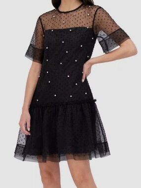 NWT Vince Camuto Women's Novelty Organza Embellished Float Mini Dress
